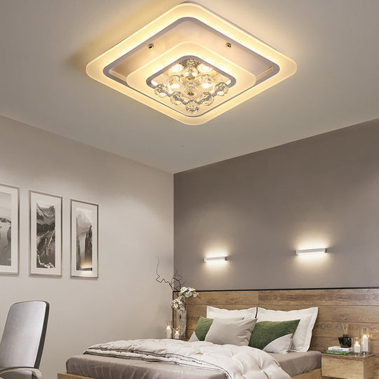 Square Crystal Led Flush Ceiling Light - 19.5/23.5/27.5 Sizes Modern White Design Warm/White