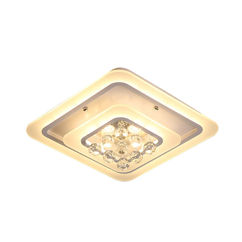 Square Crystal Led Flush Ceiling Light - 19.5/23.5/27.5 Sizes Modern White Design Warm/White
