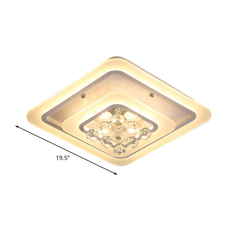 Square Crystal Led Flush Ceiling Light - 19.5’/23.5’/27.5’ Sizes Modern White Design