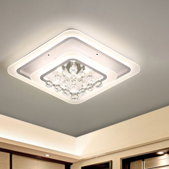 Square Crystal Led Flush Ceiling Light - 19.5’/23.5’/27.5’ Sizes Modern White Design