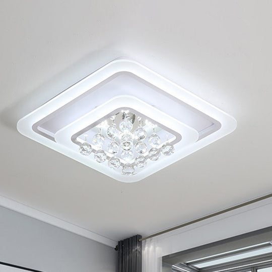 Square Crystal Led Flush Ceiling Light - 19.5/23.5/27.5 Sizes Modern White Design Warm/White