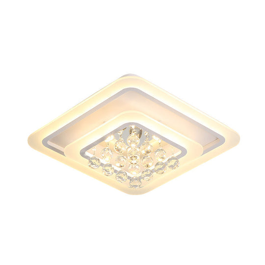 Square Crystal Led Flush Ceiling Light - 19.5/23.5/27.5 Sizes Modern White Design Warm/White