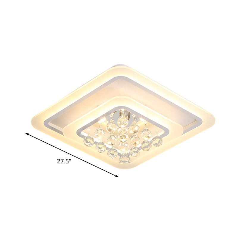 Square Crystal Led Flush Ceiling Light - 19.5/23.5/27.5 Sizes Modern White Design Warm/White