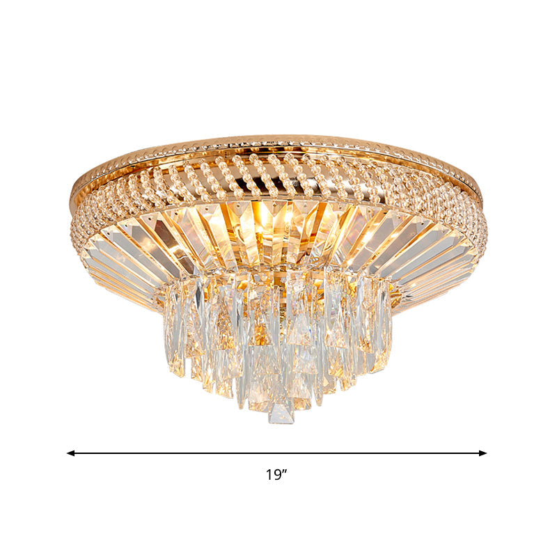 Contemporary Crystal Ceiling Light - 6 - Light Bedroom Flush Mount In Gold
