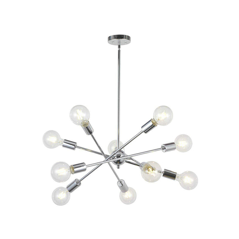 Sputnik Hanging Chandelier Light - Industrial Metal 6/8/10 Bulb Living Room Pendant In Brass/Chrome