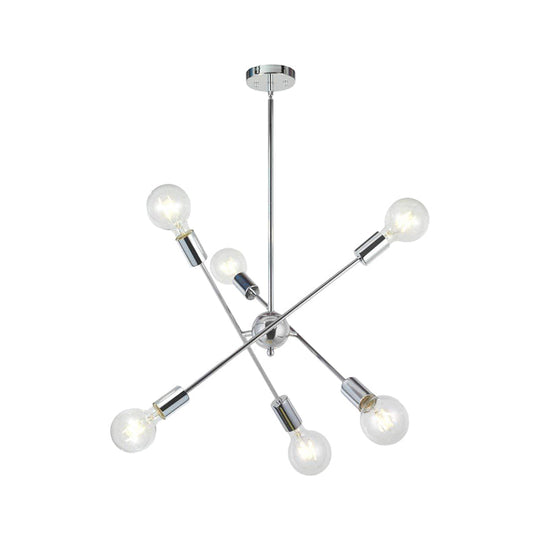 Sputnik Hanging Chandelier Light - Industrial Metal 6/8/10 Bulb Living Room Pendant In Brass/Chrome
