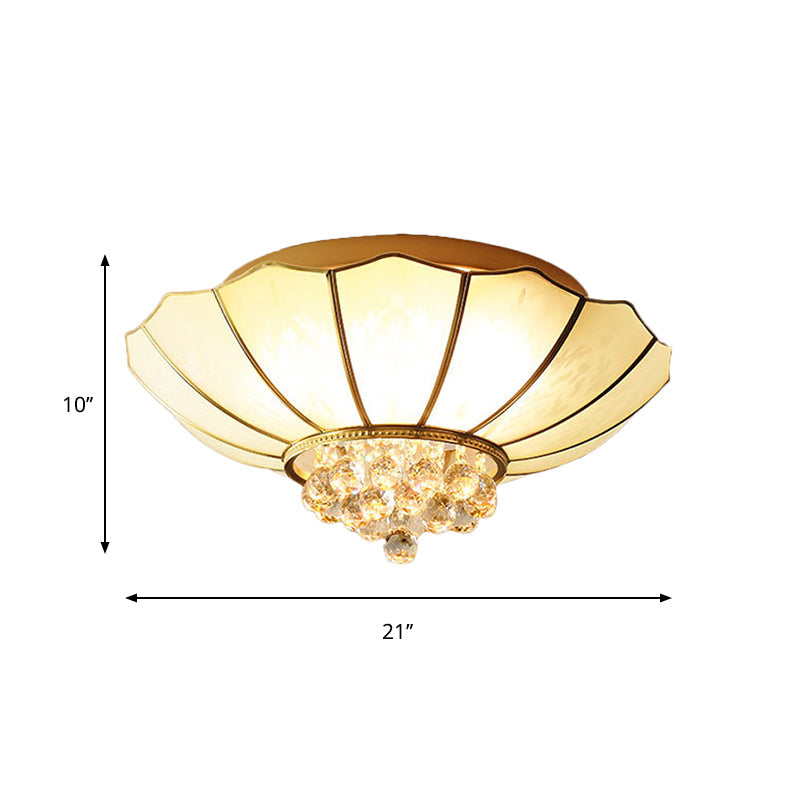 Contemporary 4/6 - Light White Flared Ceiling Flush Mount With Ribbed Glass And Crystal Finial
