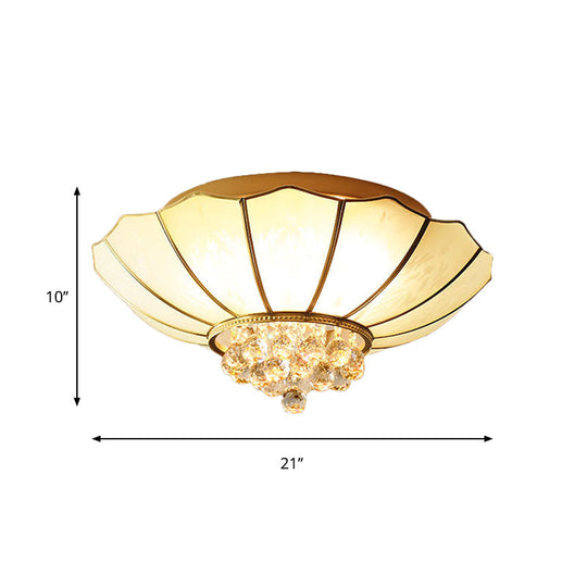 Contemporary 4/6 - Light White Flared Ceiling Flush Mount With Ribbed Glass And Crystal Finial