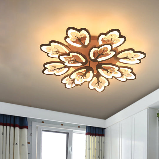 Modern Acrylic Floral Ceiling Mount Light Fixture - Coffee Finish 12/15 Lights Warm/White/3 Color