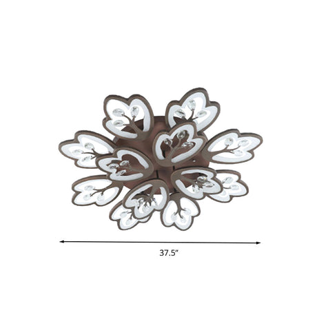 Modern Acrylic Floral Ceiling Mount Light Fixture - Coffee Finish 12/15 Lights Warm/White/3 Color
