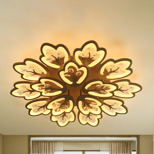 Modern Acrylic Floral Ceiling Mount Light Fixture - Coffee Finish 12/15 Lights Warm/White/3 Color