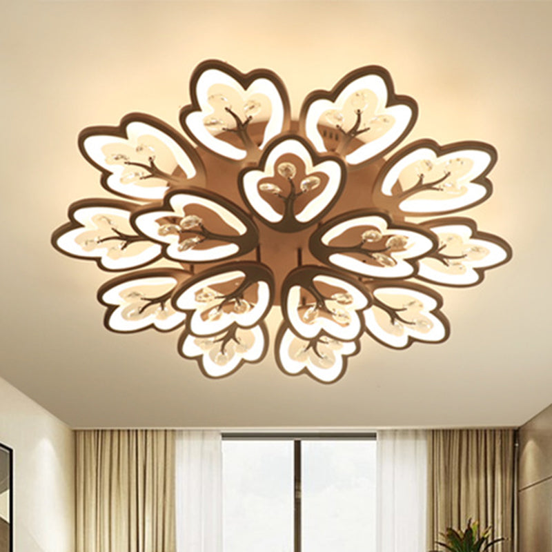 Modern Acrylic Floral Ceiling Mount Light Fixture - Coffee Finish 12/15 Lights Warm/White/3 Color