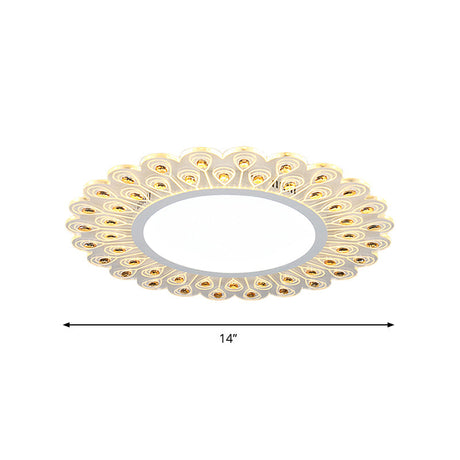 Modern Led White Flush Light With Peacock Tail Design 14/19.5 Diameter