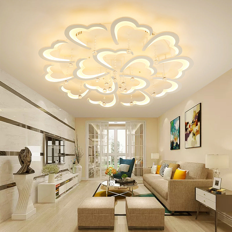 Heart - Shaped Acrylic Flush Mount Light Fixture With 5/15 Lights In Warm/White/3 Color For Living