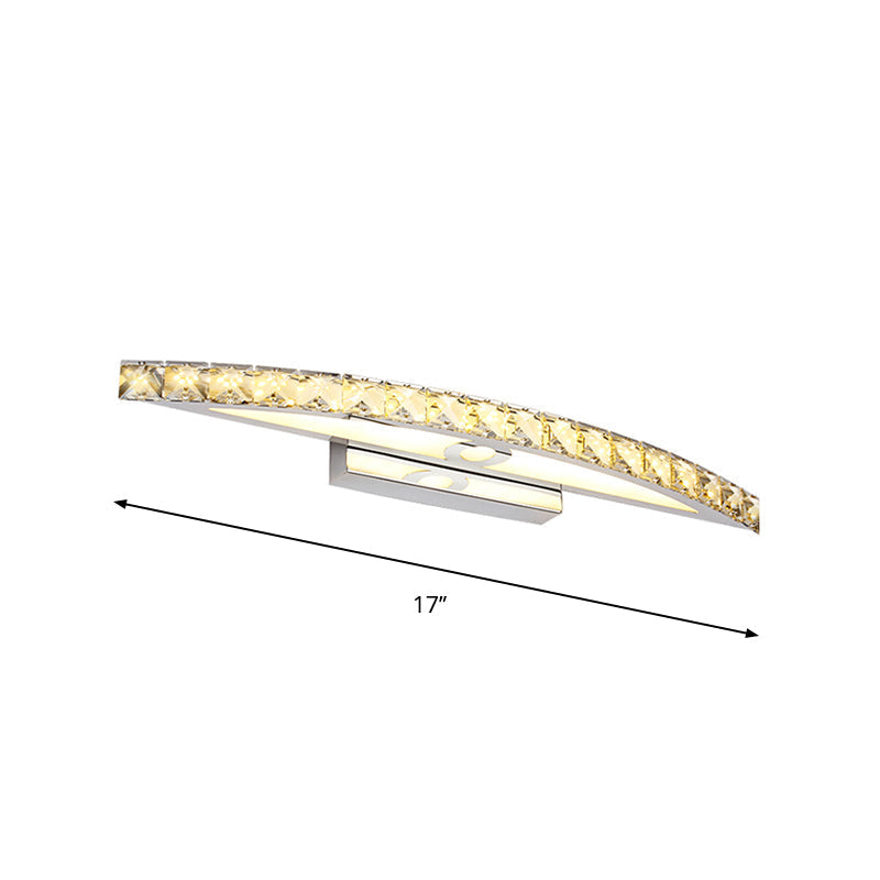 Modern Curved Vanity Lighting: Clear/Champagne Crystal Led Wall Mounted Lamp - 17/21 W Warm/White