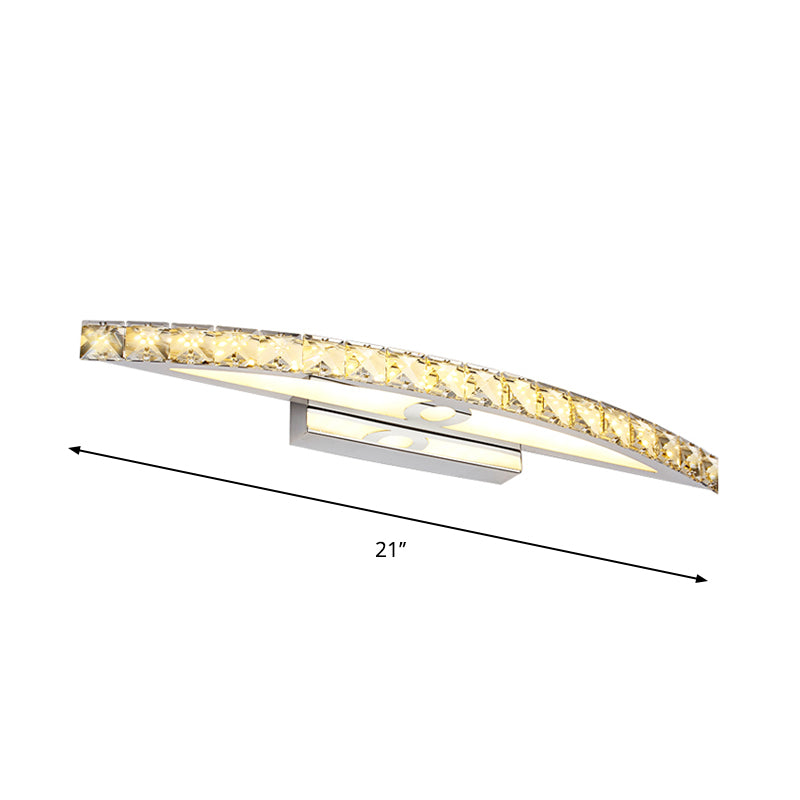 Modern Curved Vanity Lighting: Clear/Champagne Crystal Led Wall Mounted Lamp - 17/21 W Warm/White