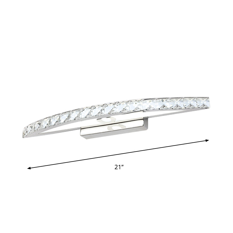 Modern Curved Vanity Lighting: Clear/Champagne Crystal Led Wall Mounted Lamp - 17/21 W Warm/White