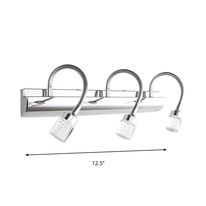 Modernist Crystal Vanity Wall Sconce With Gooseneck Arm - Clear Cylinder Shape 3 Lights 12.5/18 W