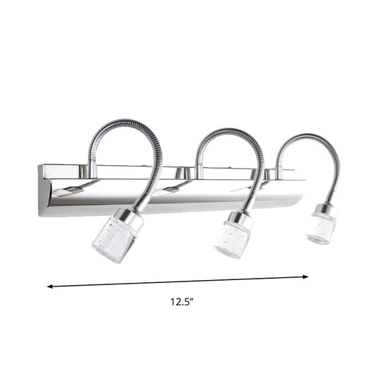 Modernist Crystal Vanity Wall Sconce With Gooseneck Arm - Clear Cylinder Shape 3 Lights 12.5/18 W