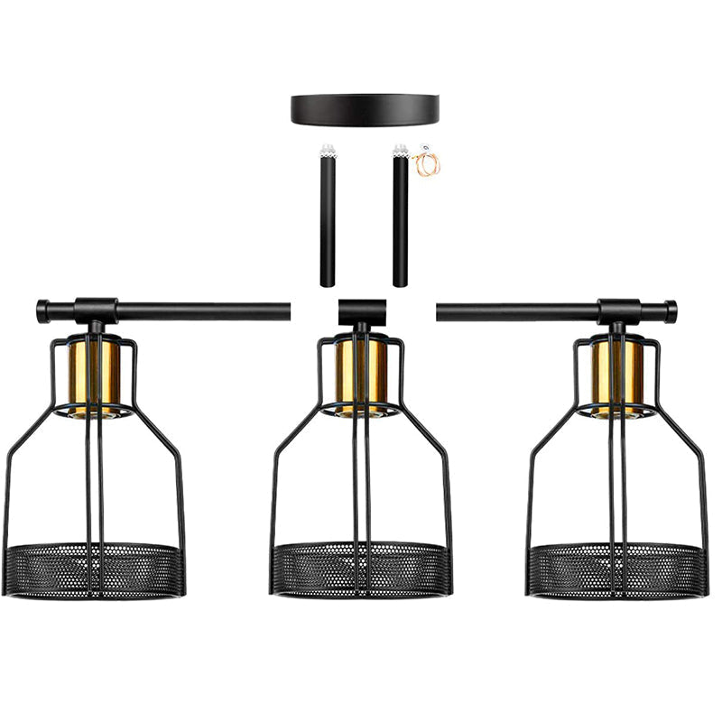 Retro Industrial Metal Cage Vanity Wall Light - 3 Fixture