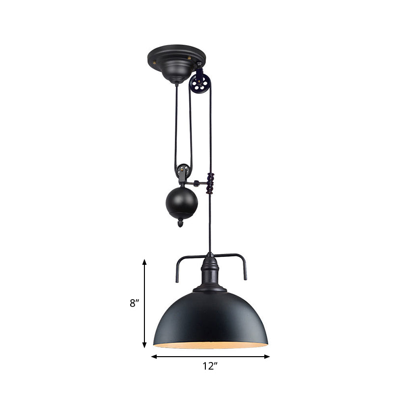 Metallic Pendant Light With Pulley Design - Black Dome Warehouse Style 1 8’/12’ Wide