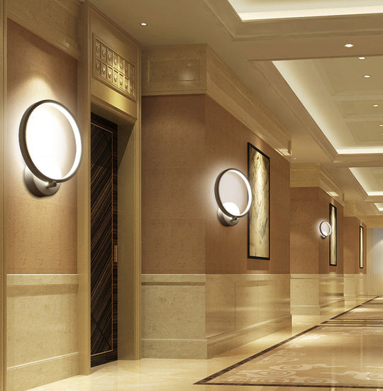 Modern Led Wall Sconce: Stylish Metal Circle Shade Lamp For Bedroom
