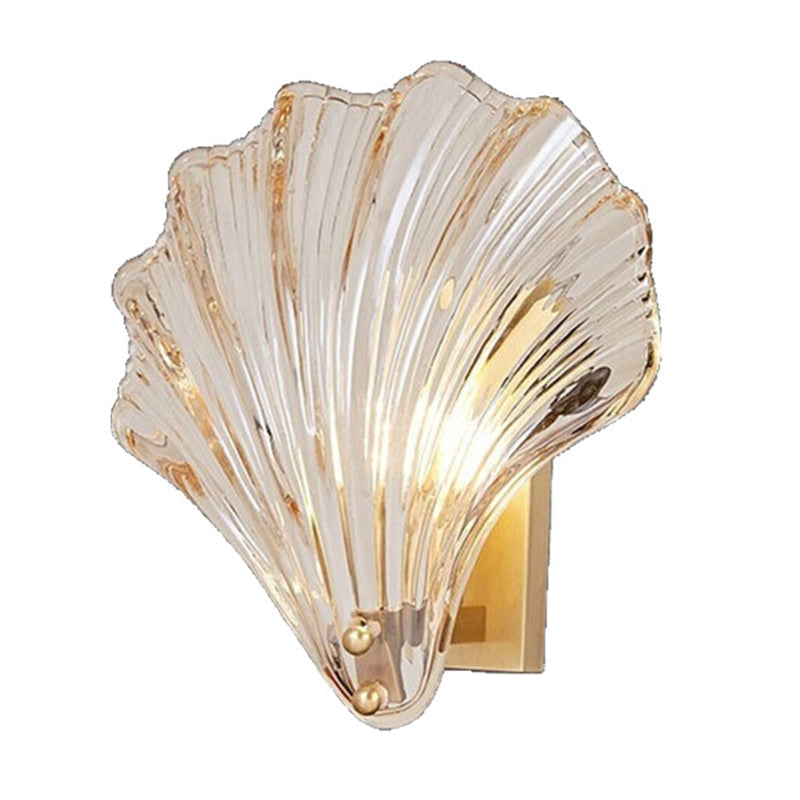 Modern Scalloped Metal Wall Sconce With Shell Shade For Corridor Décor Gold