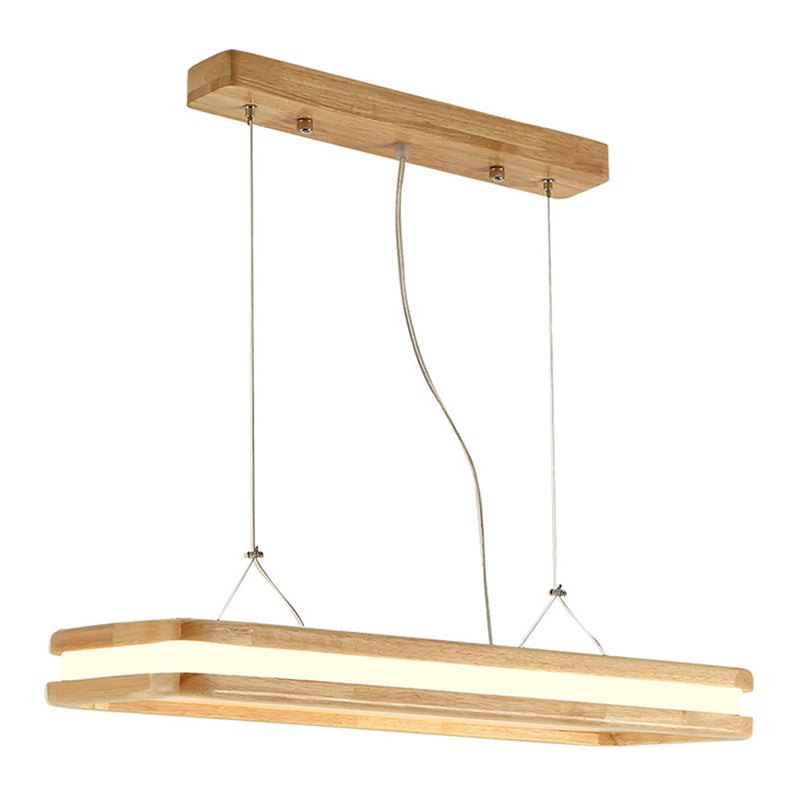 Minimalist Led Wood Rectangular Hanging Island Lamp - Acrylic Ceiling Suspension For Dinners