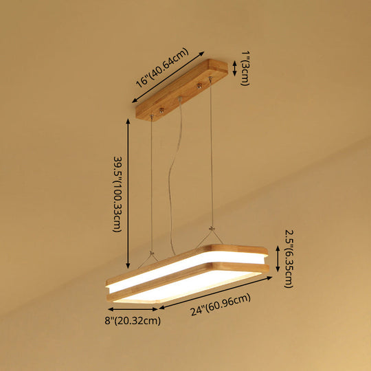 Minimalist Led Wood Rectangular Hanging Island Lamp - Acrylic Ceiling Suspension For Dinners