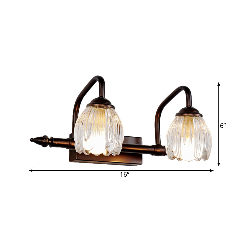 Vintage Clear Textured Glass Flower Wall Lamp - Copper Make-Up Lighting (2/3/4 Lights)