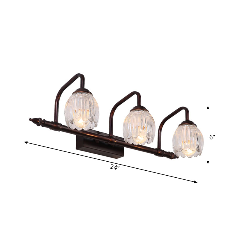 Vintage Clear Textured Glass Flower Wall Lamp - Copper Make-Up Lighting (2/3/4 Lights)