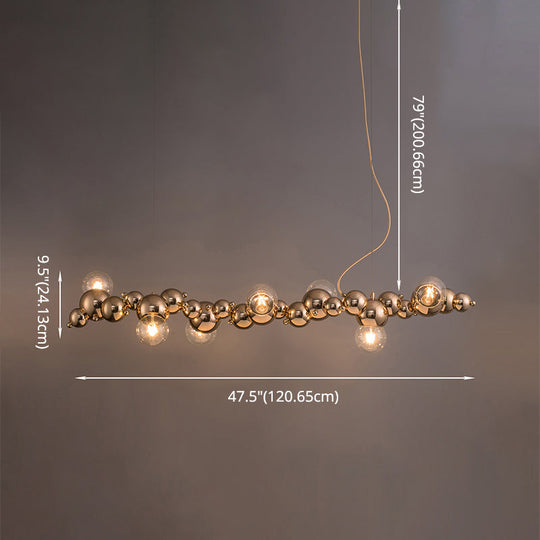 Modern Gold Metal Pendant Lighting With Glass Spherical Shade - Ideal For Dining Table Or Island