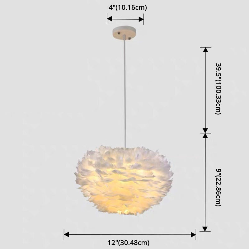 Modern Nordic White Feather Globe Pendant Light For Bedroom Ceiling