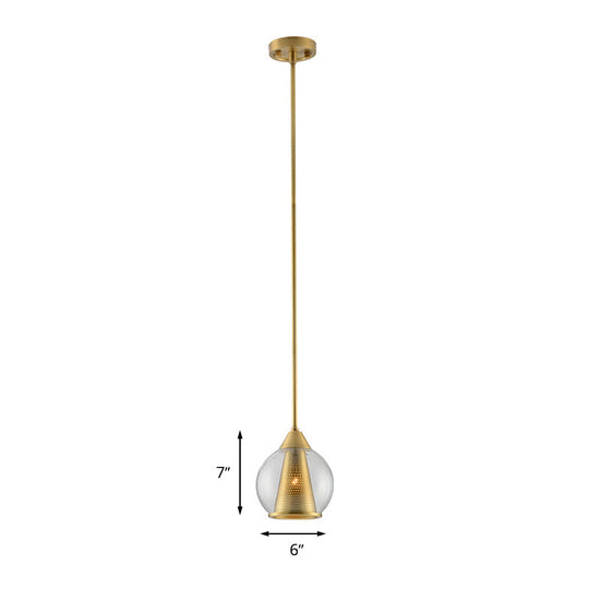 Modern Smoke Gray Glass Sphere Pendant Light With Gold Metal Shade - Perfect For Dining Room