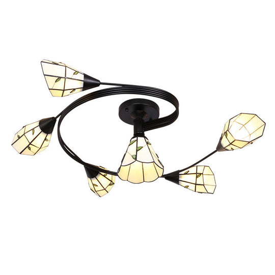 Stained Glass Tiffany Flower Ceiling Light: Semi Flush Mount For Living Room