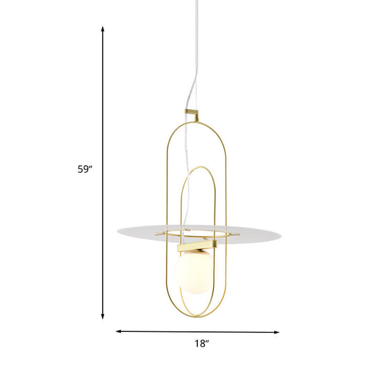 Contemporary Brass Pendant Light Fixture - Oval Frame 1 Head Suspended Metal With Glass Shade