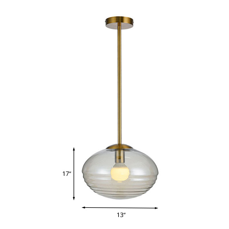 Lampe suspendue postmoderne à 1 tête en or avec verre prismatique transparent et support de plafond ovale