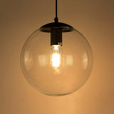 Industrial Globe Pendant Lighting - Clear Glass Hanging Ceiling Light Black/Chrome Various Widths