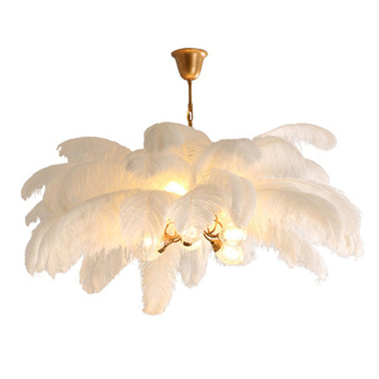 Modern Nordic 5-Light Ostrich Feather Ceiling Chandelier For Bedroom