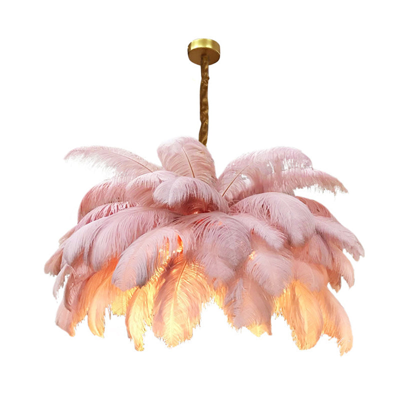 Modern Nordic 5-Light Ostrich Feather Ceiling Chandelier For Bedroom