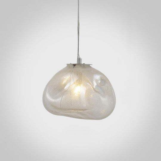Modern Lattice Glass Ceiling Hanging Light Fixture For Restaurants - 1 Bun Clear / 12