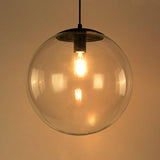 Industrial Globe Pendant Lighting - Clear Glass Hanging Ceiling Light Black/Chrome Various Widths