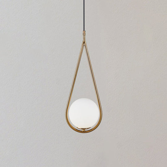 Mid-Century Modern White Glass Hanging Pendant Light For Bedroom - 1-Light Fixture Gold / Water Drop