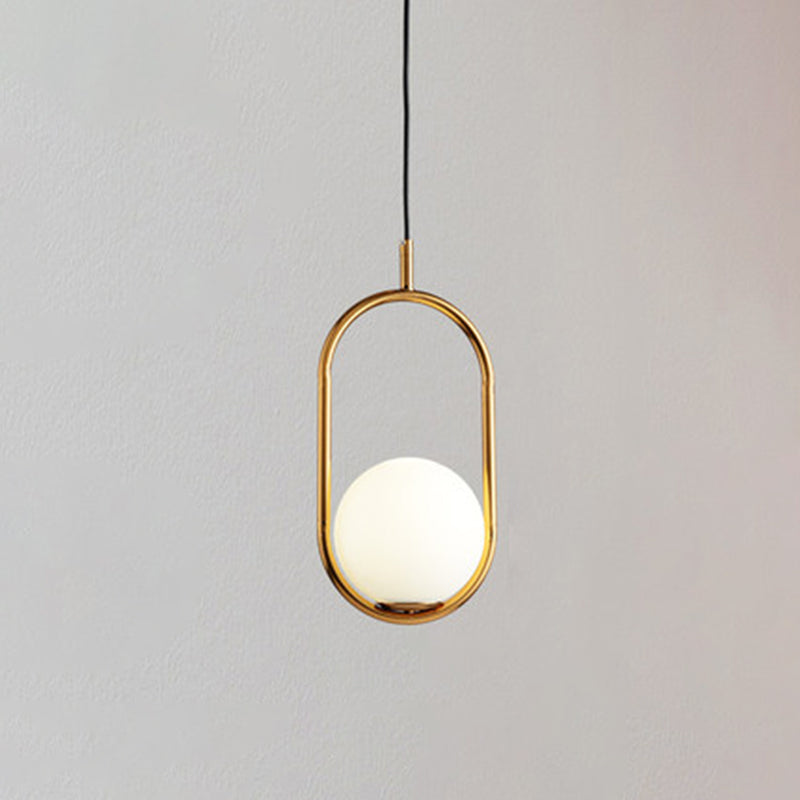 Mid-Century Modern White Glass Hanging Pendant Light For Bedroom - 1-Light Fixture Gold / Oval