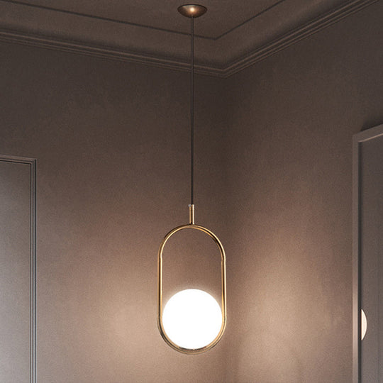 Mid-Century Modern White Glass Hanging Pendant Light For Bedroom - 1-Light Fixture