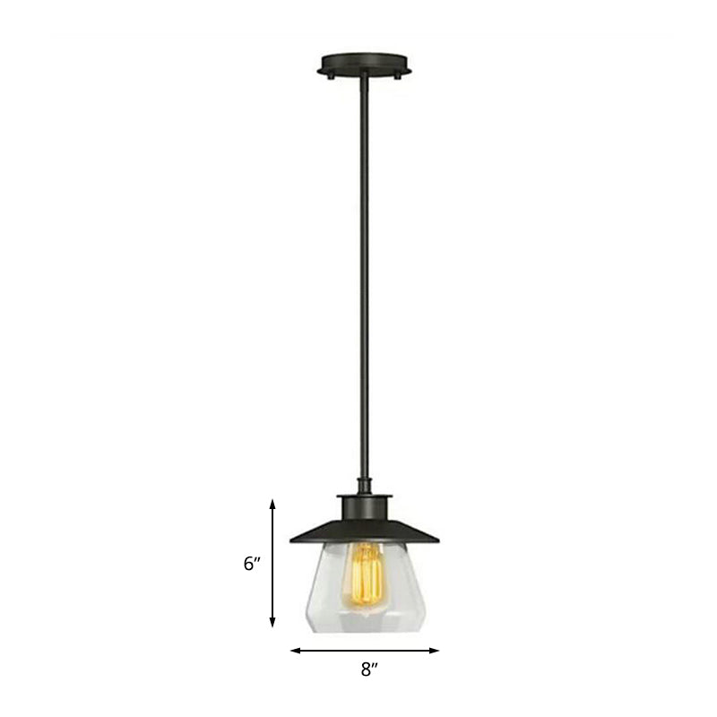 Modern Clear Glass Pendant Ceiling Light - 1 Head Black Hanging Lamp