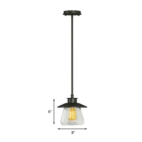 Modern Clear Glass Pendant Ceiling Light - 1 Head Black Hanging Lamp