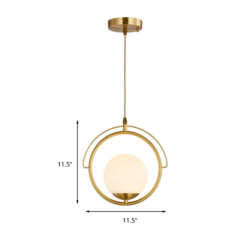 Postmodern Brass Pendant Light With Globe Shade - One Head