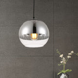 Vintage Silver Globe Pendant Light Fixture With Clear Glass - Bedroom Hanging Lamp 1 Head Available