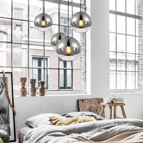 Vintage Silver Globe Pendant Light Fixture With Clear Glass - Bedroom Hanging Lamp 1 Head Available